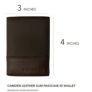 Coach Camden Brown Leather Slim Passcase ID Wallet